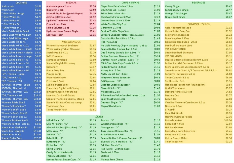 Commissary Pricing 2-24-16