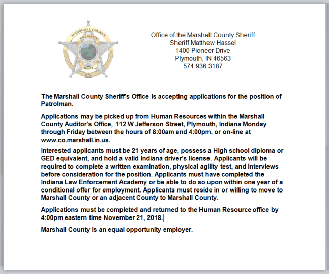 Patrolman Job Posting 10-25-18